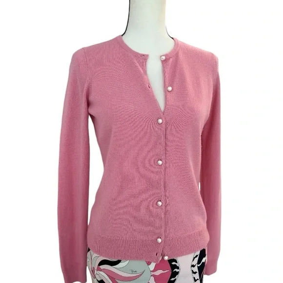 FINAL DAYS ON POSH Pink Cashmere Cardigan with Pearl Buttons - Picture 4 of 7